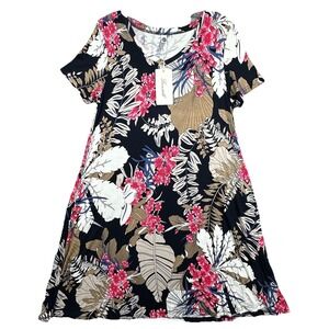 Lionstill Dress Women's Medium Tropical Floral Print‎ Short-Sleeve Pockets NWT